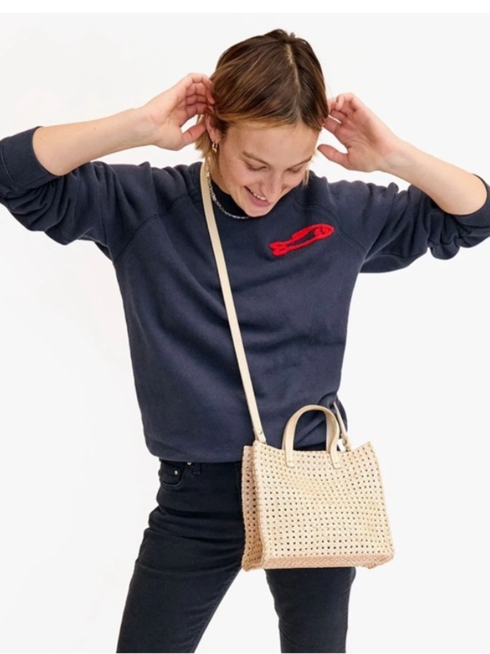 Clare V Petit Simple Tote Cream Rattan Woven Leather Crossbody Summer Bag NWT - Picture 3 of 9